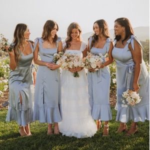 ShowMeYourMuMu Steel Blue Luxe Satin Claire Midi Dress